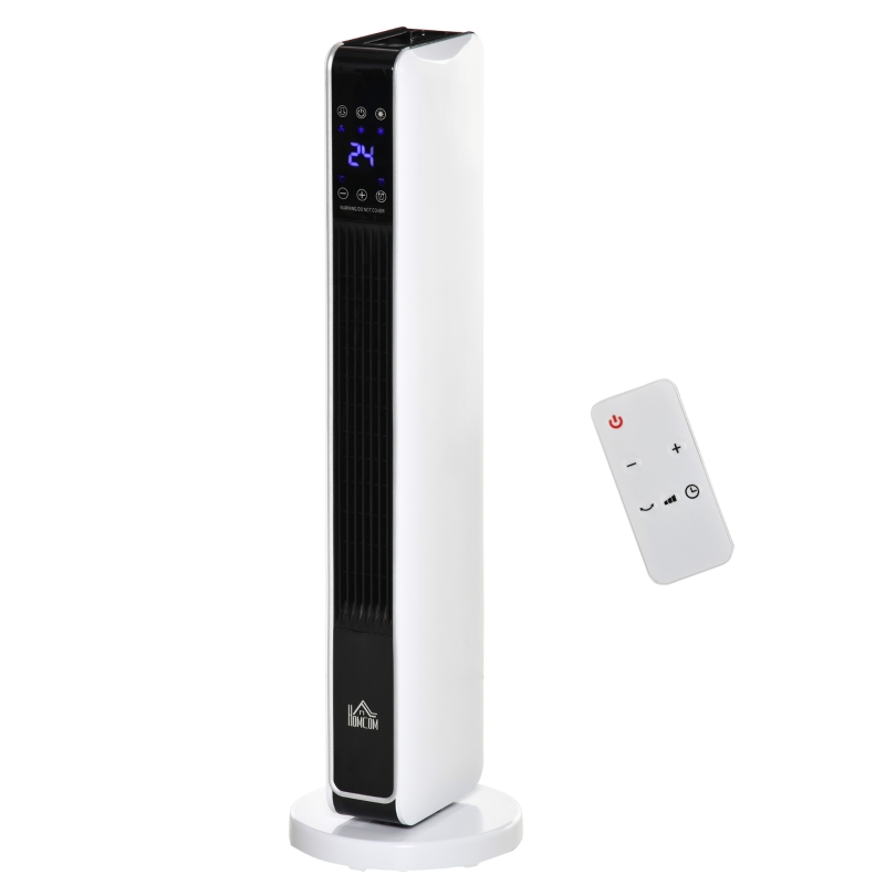 HOMCOM Ceramic Tower Heater, Oscillating Space Heater with Remote Control, Timer, Tip-Over & Overheat Protect, 750W/1500W