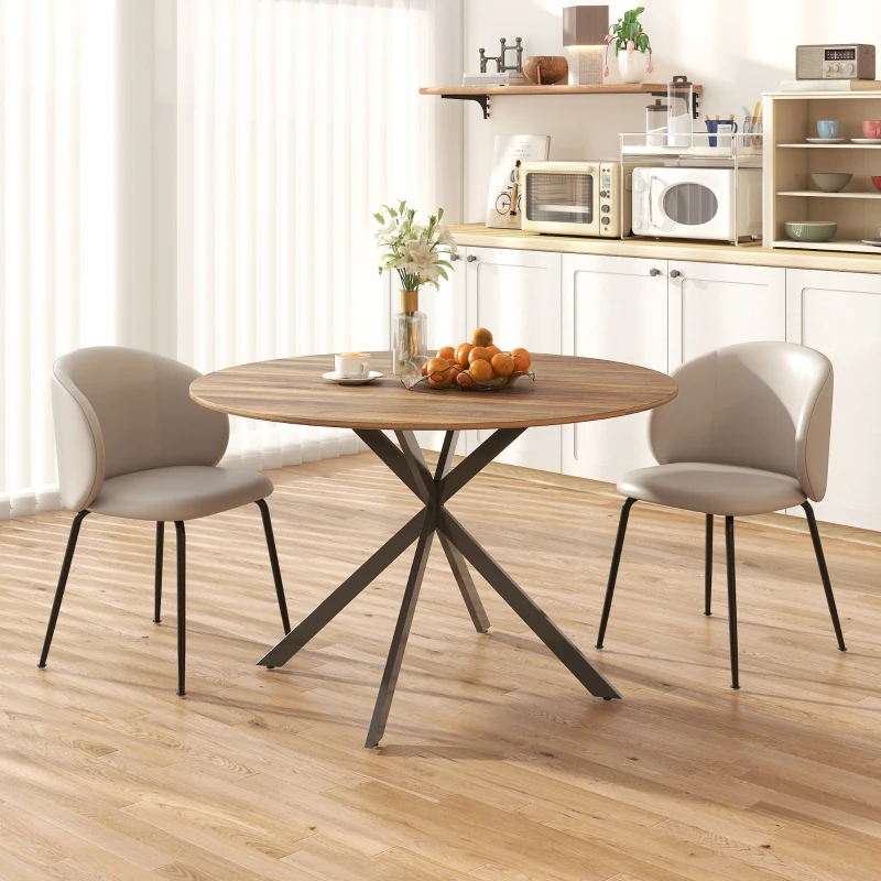 HOMCOM 47" Round Kitchen Table for 4, Industrial Dining Table with Steel Legs for Dining Room, Dark Brown and Black