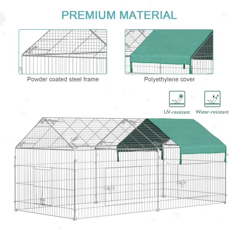 PawHut Metal Chicken Coop, 87" x 41" x 41" Chicken Run Pen for Yard with Cover, Portable Catio Poultry Cage Indoor Outdoor Backyard, Cat Cage for Rabbit, Duck, Hen, Small Animal, Chinchillas, Beige