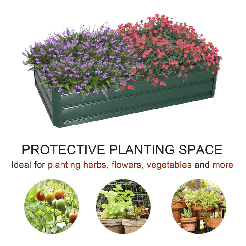 Outsunny 4' x 2' x 1' Galvanized Raised Garden Bed, Metal Garden Box with Open Bottom, Easy Assembly Outdoor Planter Box for Vegetables Flowers Herbs, Green