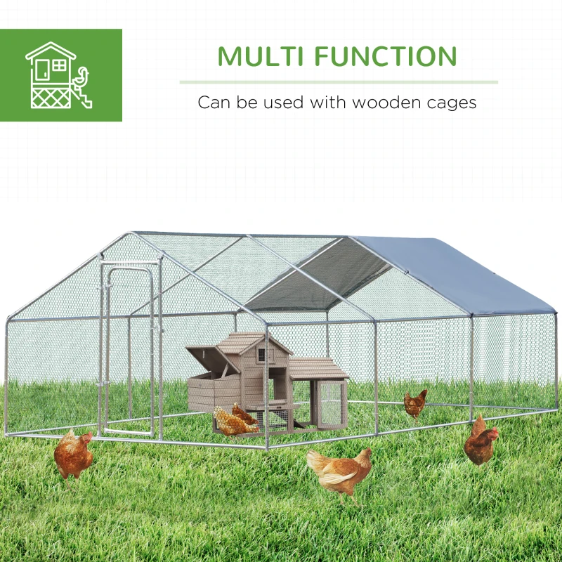 PawHut Large Chicken Coop Metal Chicken Run for Chicken with Waterproof and Anti-UV Cover, Spire Shaped Walk-in Fence Cage Hen House for Outdoor and Yard Farm Use, 1.26" Dia, 9.8' x 19.7' x 6.4'