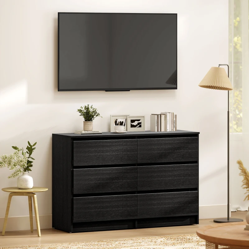 HOMCOM Wide Chest of Drawers, 6 Drawer Dresser for Bedroom, Living Room, Hallway, Modern Clothes Storage Organizer, Black