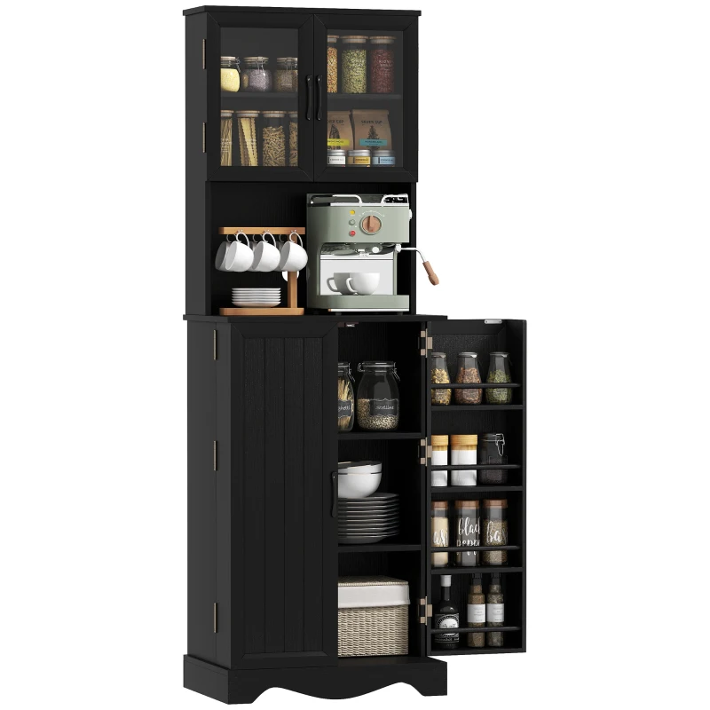 HOMCOM 71" Kitchen Pantry Cabinet, Freestanding Kitchen Hutch with 8 Door Shelves, Adjustable Shelf and Acrylic Doors, Black