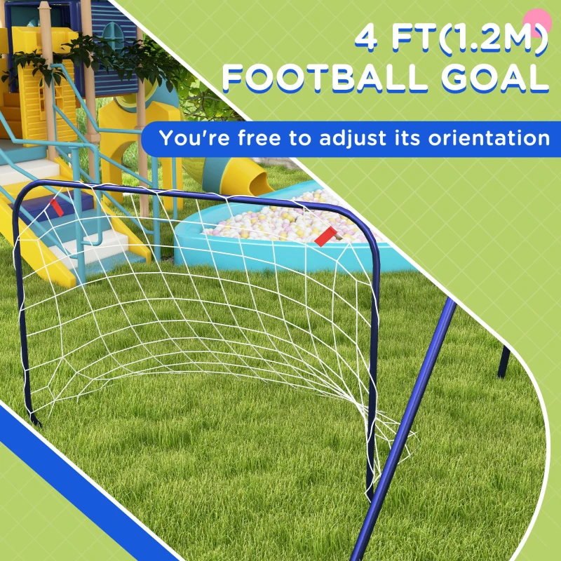 Outsunny Kids Swing Outdoor with Swing Seat, Basketball Hoop and Football Goal, Ground Stakes for 3-8 Years Old