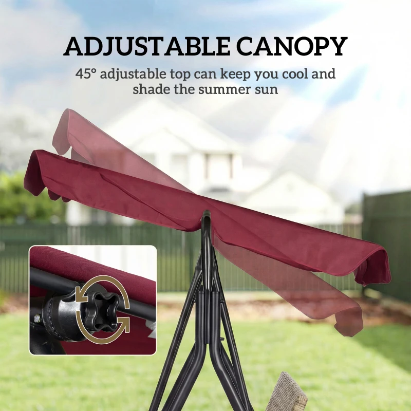 Outsunny Outdoor 3-Seat Porch Swing with Canopy, Rattan Seat, Removable Cushion, Pillows and Steel Frame