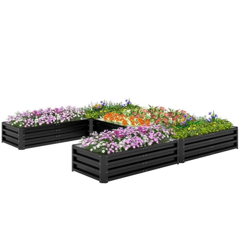 Outsunny Steel Raised Garden Bed, Set of 5 Large Box Planters for Outdoor Plants Vegetables Flowers Herbs, 8x8x1ft, Black