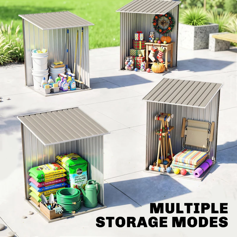 Outsunny 3.3' x 3.4' Lean-to Outdoor Garden Storage Shed, Galvanized Steel with Lockable Door for Patio Brown and White