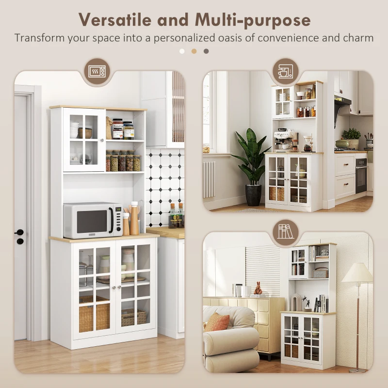 HOMCOM Kitchen Buffet with Hutch, Storage Pantry with 3 Cabinets, 2 Open Shelves and Large Countertop, White