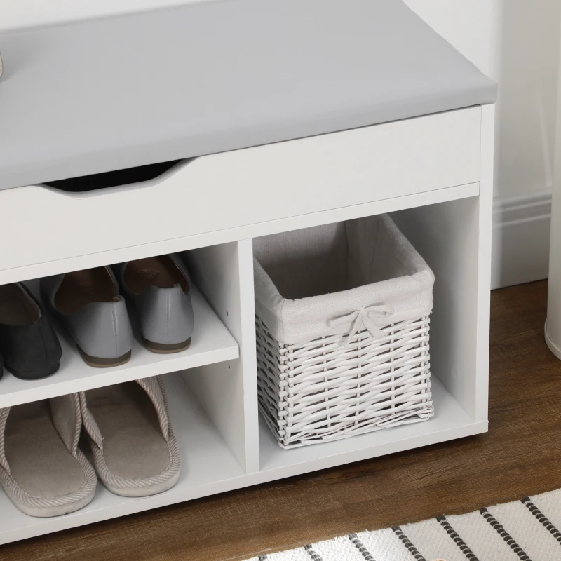 HOMCOM Shoe Bench Entryway Storage Rack with Padded Cushion, Hidden Storage for Hallway, Living Room, White