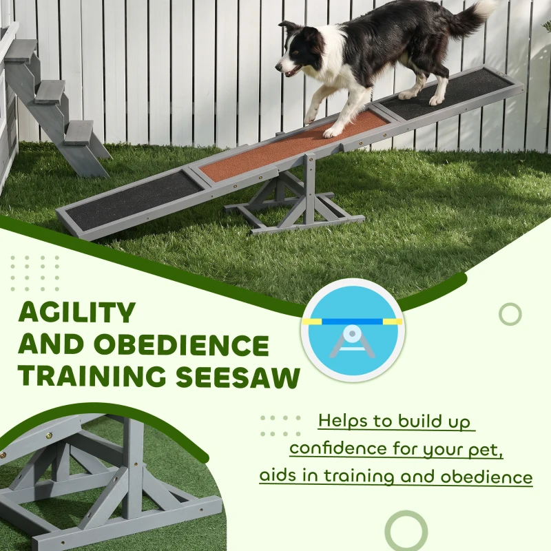 PawHut Wooden Dog Agility Seesaw for Training and Exercise, Gray