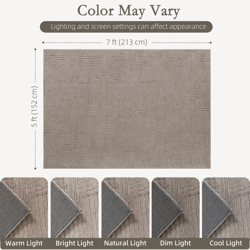 HOMCOM 5x7 Area Rug, Luxurious Faux Fur Rug, Non-Slip Floor Carpet for Living Room, Bedroom, Dining Room, Tan