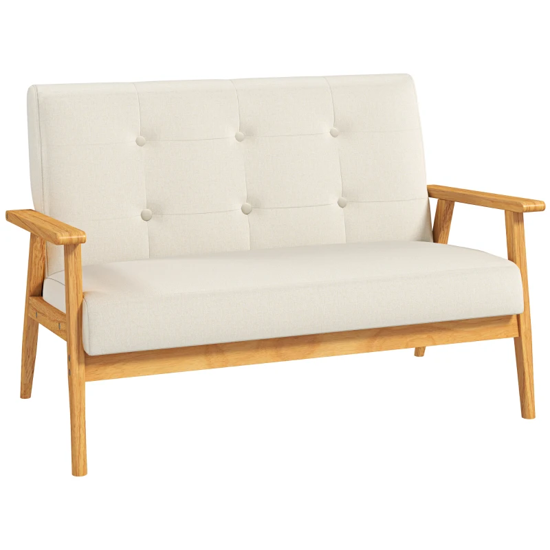 HOMCOM 45" 2 Seat Sofa, Upholstered Two Seater Couch with Rubber Wood Legs for Bedroom, Living Room, Beige