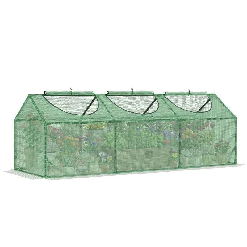 Outsunny Portable Mini Tunnel Greenhouse Garden Planting Warm House with 3 Windows, 71" x 24" x 24", Green