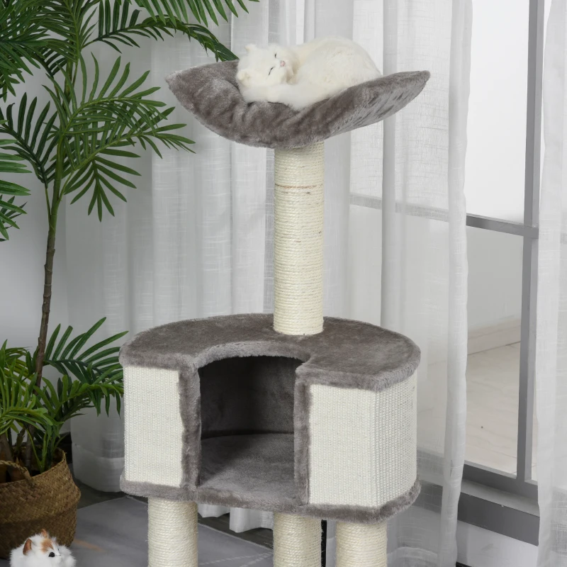 PawHut 43" Plush Cat Tree Activity Condo with Sisal Scratching Posts, Elevated Comfortable Perch, & Roomy Interior Area