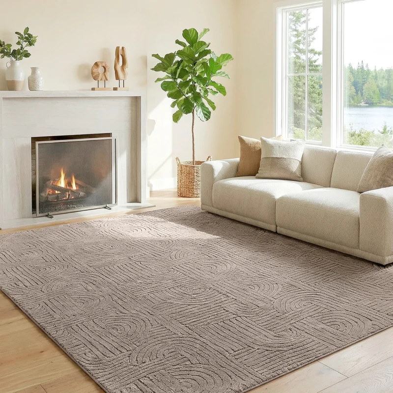 HOMCOM 5x7 Area Rug, Luxurious Faux Fur Rug, Non-Slip Floor Carpet for Living Room, Bedroom, Dining Room, Tan