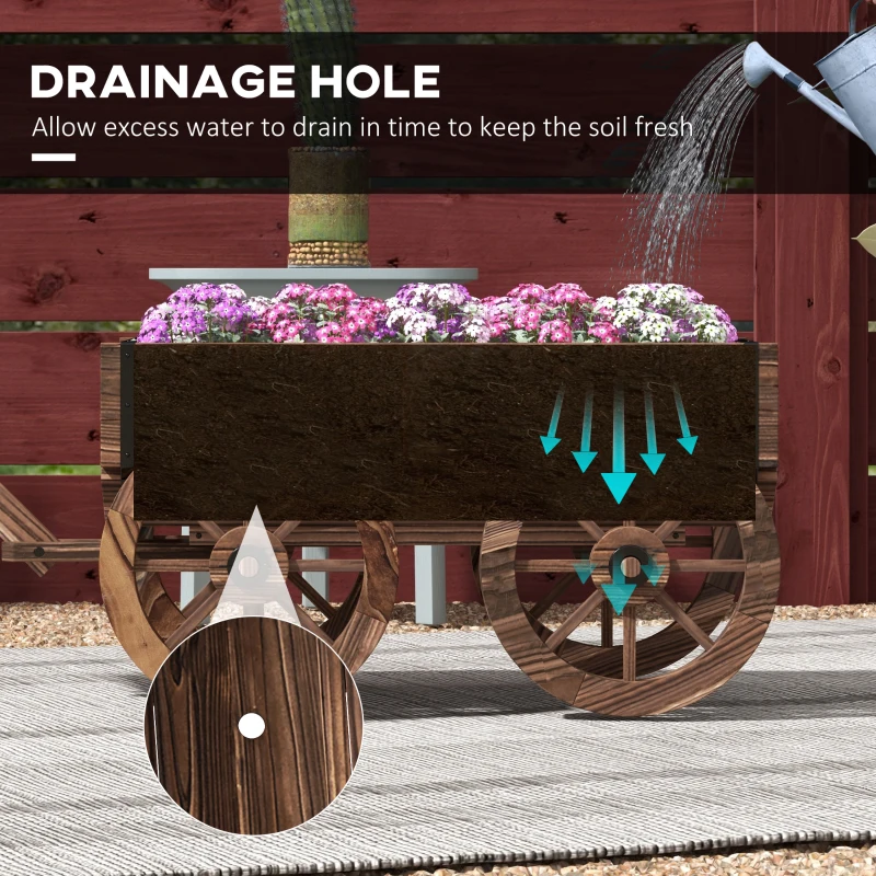Outsunny Raised Garden Bed, Wooden Wagon Planter Boxes with Drainage Holes, for Vegetables Flowers Herbs, Carbonized