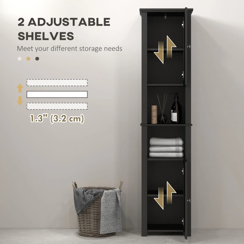HOMCOM Tall Medicine Cabinet, Freestanding Bathroom Storage Cabinet with Shelves and 2 Cupboards, Bathroom Organizer, Black
