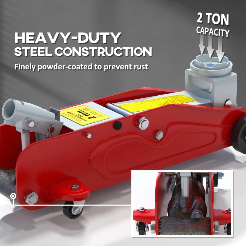HOMCOM 2 Ton Low Profile Hydraulic Floor Jack, Heavy Duty Steel Racing Car Jack, 4.7"-11.8" Lift Range, Red