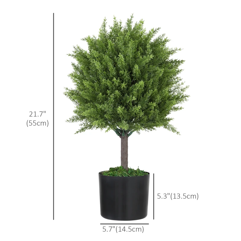 HOMCOM Decorative Artificial Plants, Cedar Topiary Trees in Pots, Fake Plants for Home Indoor outdoor Decor, Green
