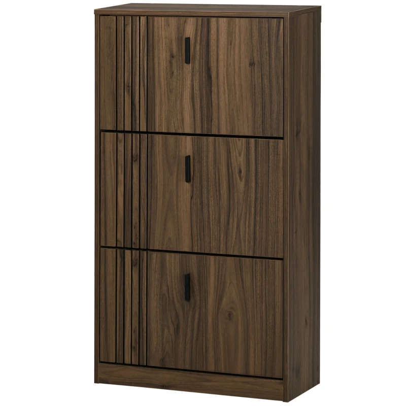 HOMCOM Shoe Storage Cabinet Organizer for 18 Pairs of Shoes with 3 Flip Drawers and Adjustable Shelves, Walnut