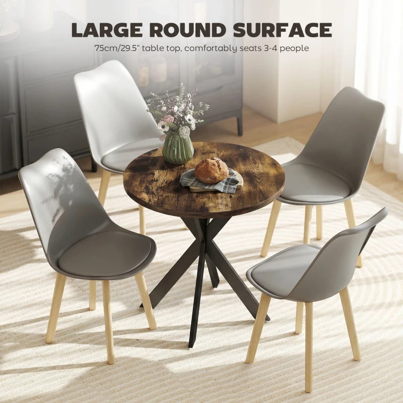 HOMCOM 29" Dining Table, Contemporary Round Kitchen Table with Steel Legs, Rustic Brown
