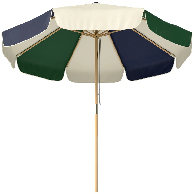 Outsunny 7.4 ft Patio Umbrella with Wood-Effect Frame, Colour-Blocked UPF 30+ Outdoor Market Table Umbrella Parasol, Dark Green