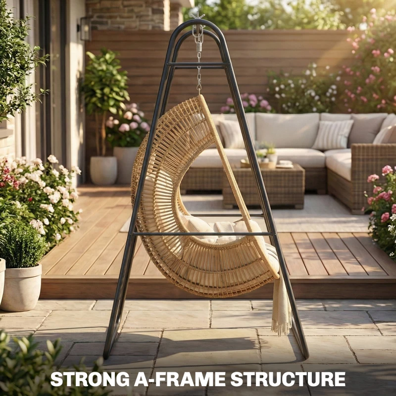 Outsunny Hanging Hammock Stand Only Heavy Duty Steel A-Frame for Hanging Hammock, Max Load 330 LBS, Black