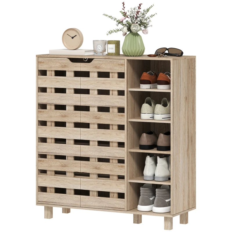 HOMCOM Shoe Cabinet, 21 Pair Shoe Storage Cabinet Organizer with 5-tier Double Door Cabinet and 5-tier Open Shelves, Beige