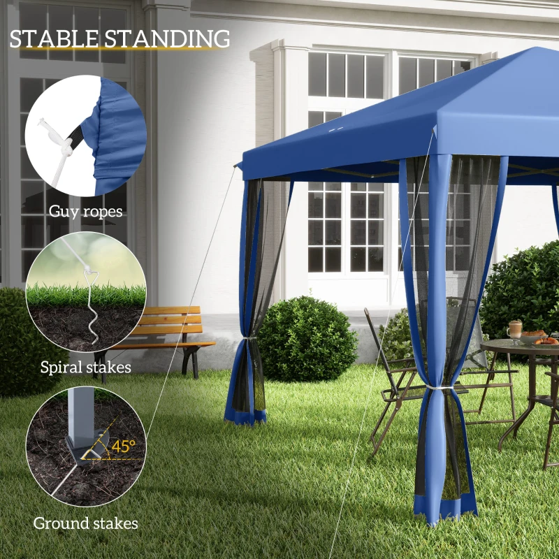Outsunny 10' x 10' Pop Up Canopy Tent Gazebo, Foldable Canopy Tent with Zipper Mesh Sidewalls and Carry Bag, Easy Setup Screen Shelter for Backyard Patio Outdoor, Blue
