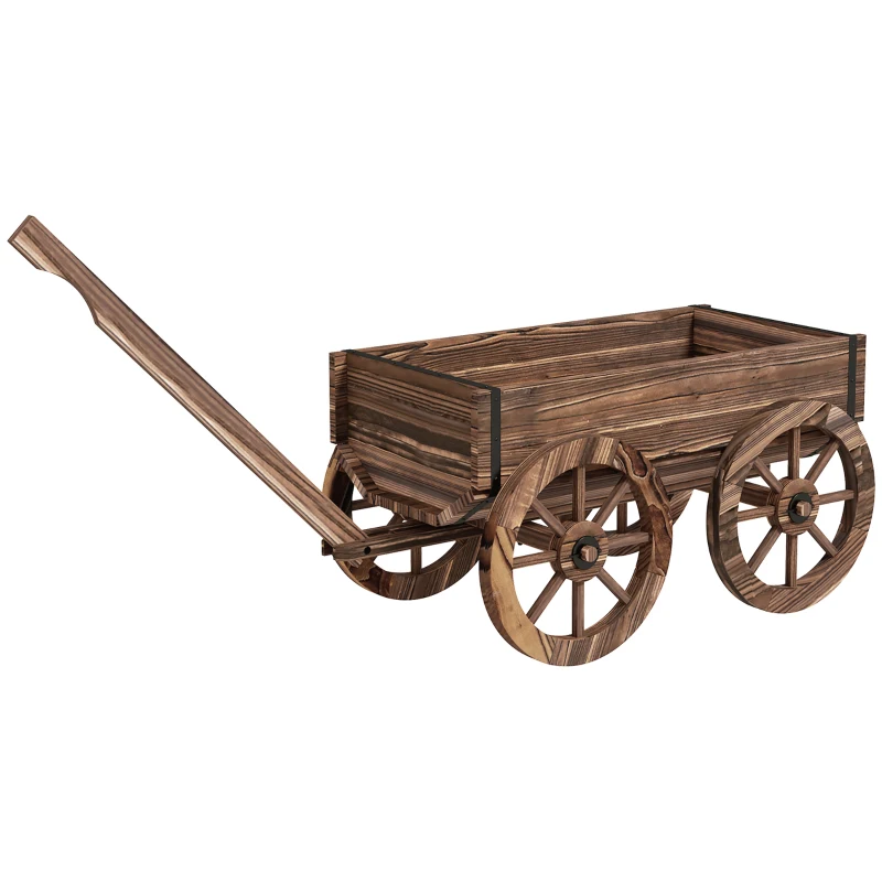Outsunny Raised Garden Bed, Wooden Wagon Planter Boxes with Drainage Holes, for Vegetables Flowers Herbs, Carbonized