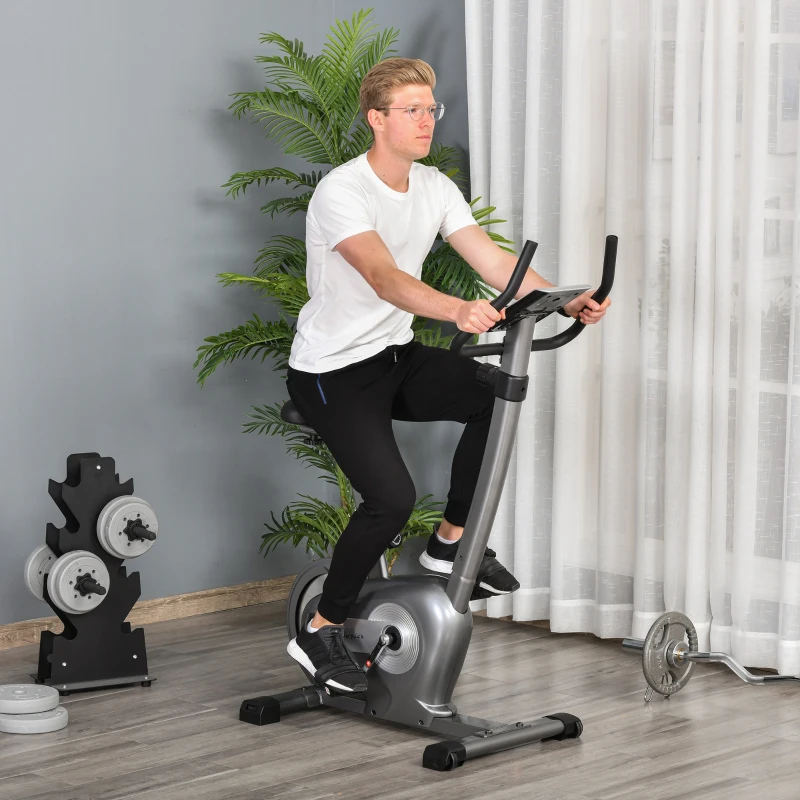 Soozier Exercise Bike with 10-Level Adjustable Magnetic Resistance, Indoor Cycling Bike Home Cardio Workout Trainer, 16lbs Flywheel, LCD Display, and Adjustable Seat, Grey