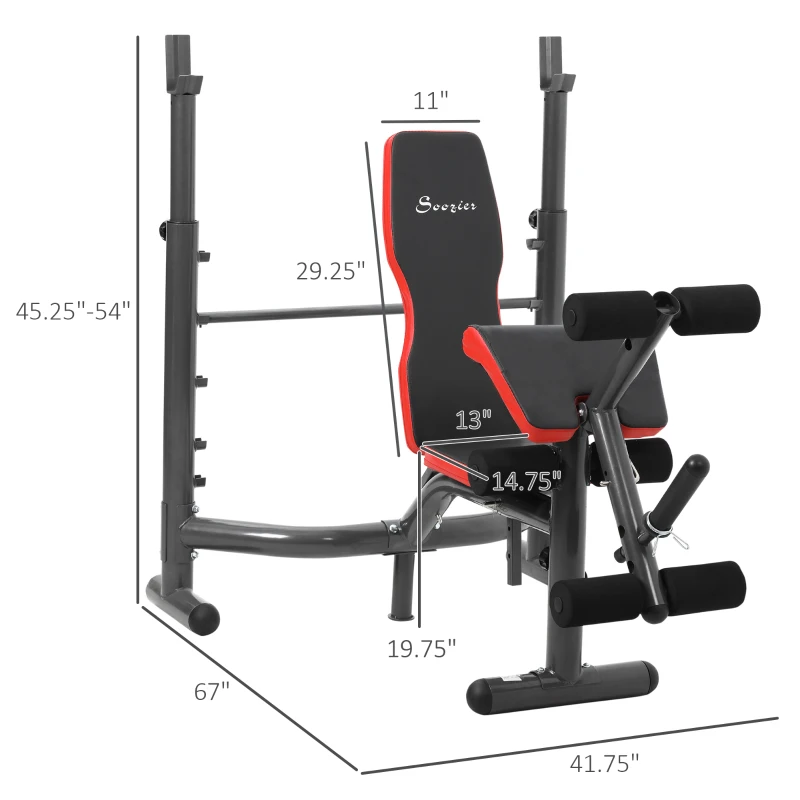 Soozier Press Bench, Heavy Duty Multiple Function Workout Adjustable Bench with Preacher Curl, Leg Developer