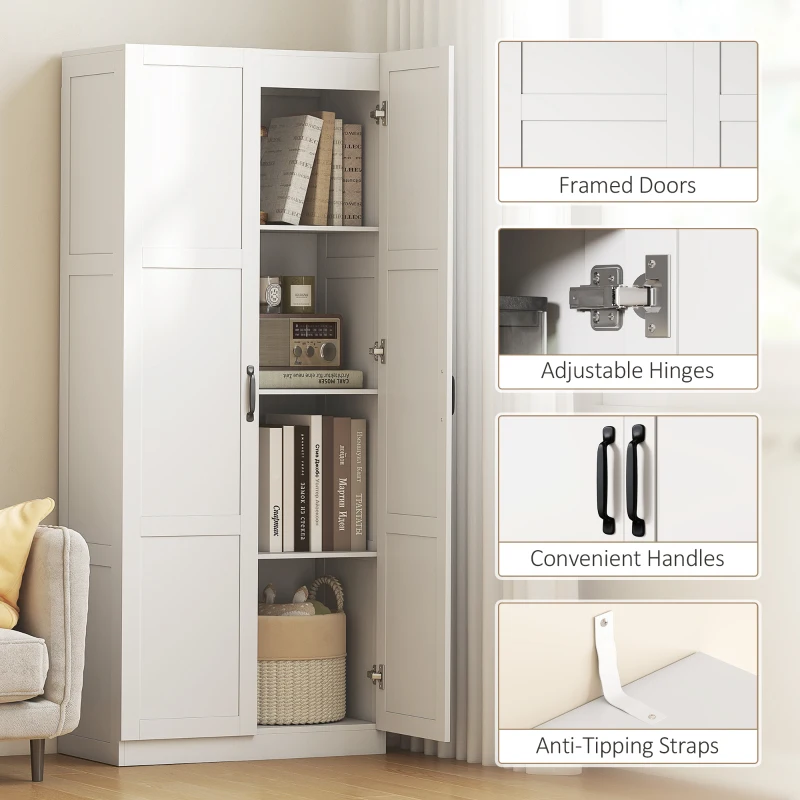 HOMCOM 71" Tall Farmhouse Pantry Cabinet, Kitchen Pantry Storage Cabinet with Soft-Close Hinges, Adjustable Shelves, White