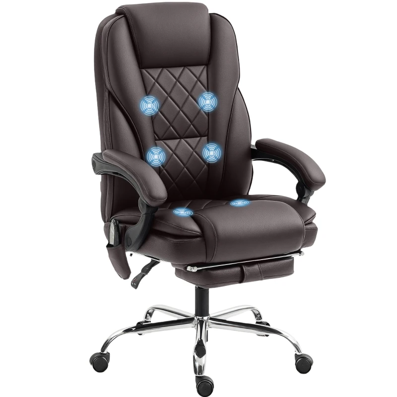 Vinsetto Massage Office Chair, Reclining Computer Chair with Adjustable Height and Footrest, Dark Brown