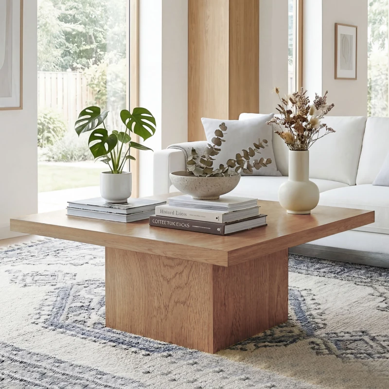 HOMCOM Square Coffee Table, Center Table with 1.6" Thick Tabletop, Natural Wood