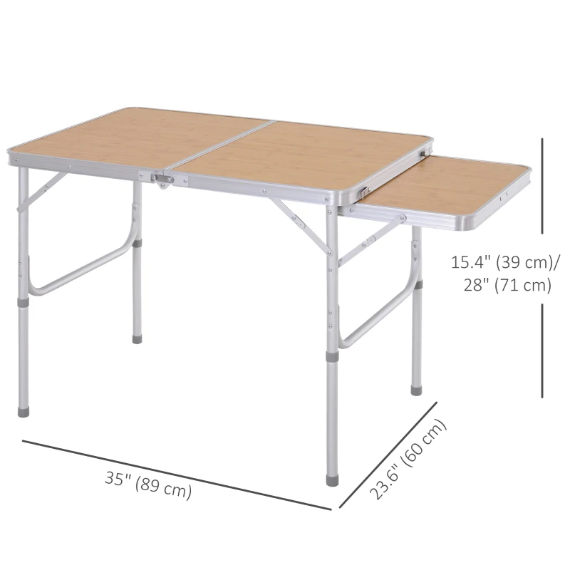Outsunny 3ft Picnic Table with Slide Shelf Outdoor Portable Aluminum Folding Table 2 Adjustable Height