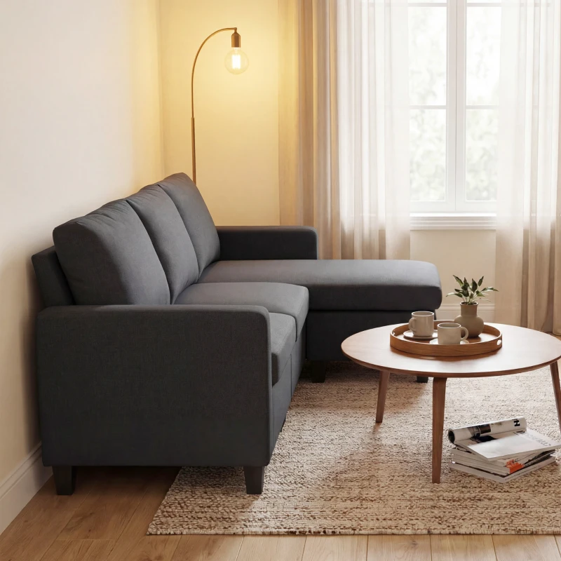 HOMCOM L-Shape Sofa, Modern Sectional Couch with Ottoman, Corner Sofa for Living Room, Dark Grey