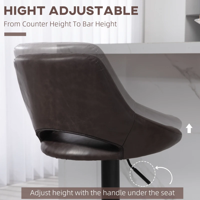 HOMCOM Swivel Bar Stools Set of 2, Faux Leather Upholstered Counter Height Barstools with Round Metal Base