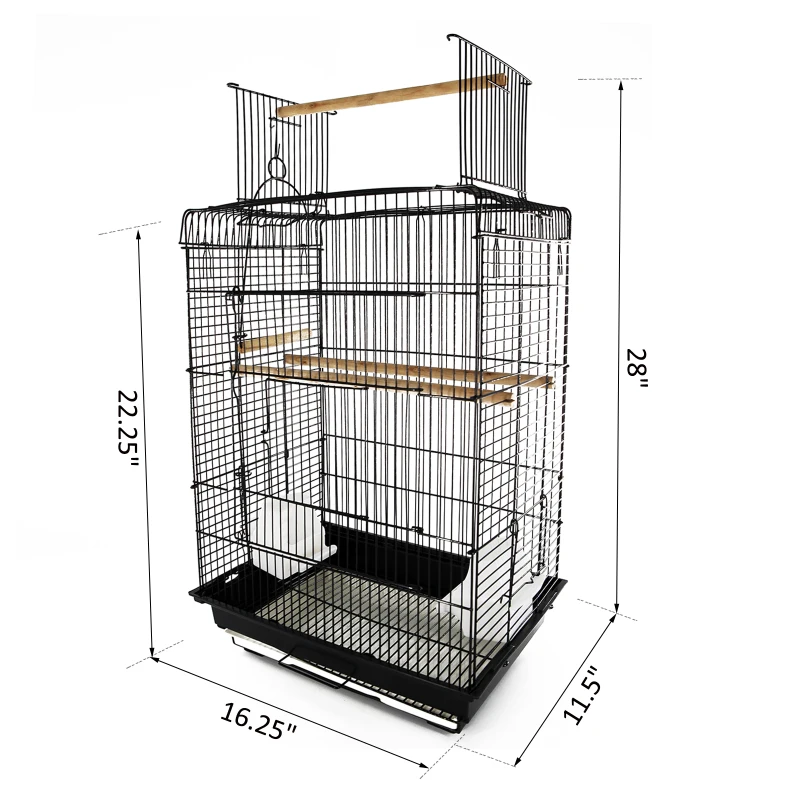 PawHut 28"H Steel Bird Cage with Open Play Top, Perch, Feeding Bowl for Parrot Lovebirds Parakeets Cockatiels - Black