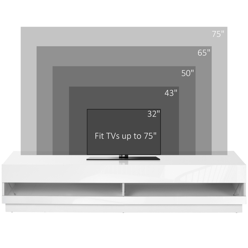 HOMCOM Lighted TV Stand for TVs up to 75", TV Cabinet with Storage for Living Room, High Gloss White