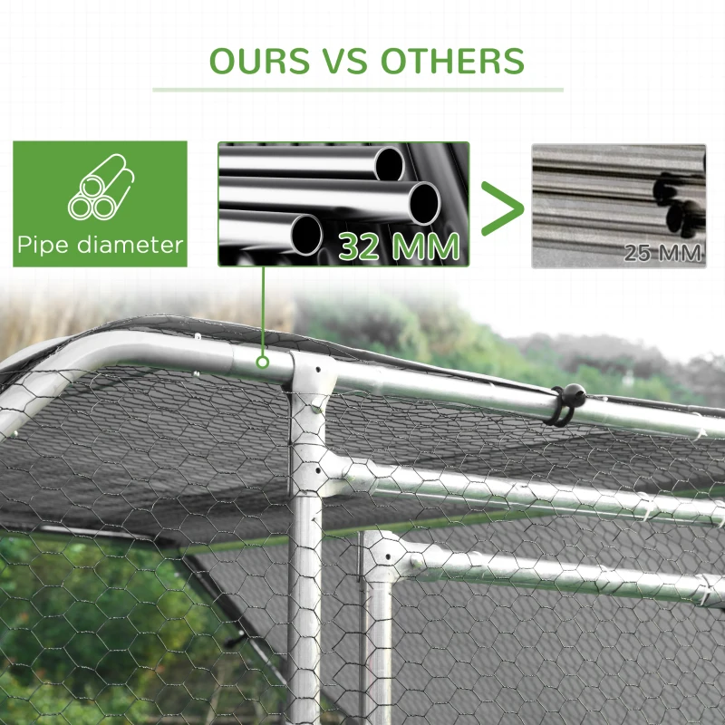 PawHut Large Chicken Coop Metal Chicken Run for Chickens with Waterproof and Anti-UV Cover, Flat Shaped Walk in Fence Cage Hen House for Outdoor and Yard Farm Use, 1.26" Dia, 9' x 6' x 6.5'