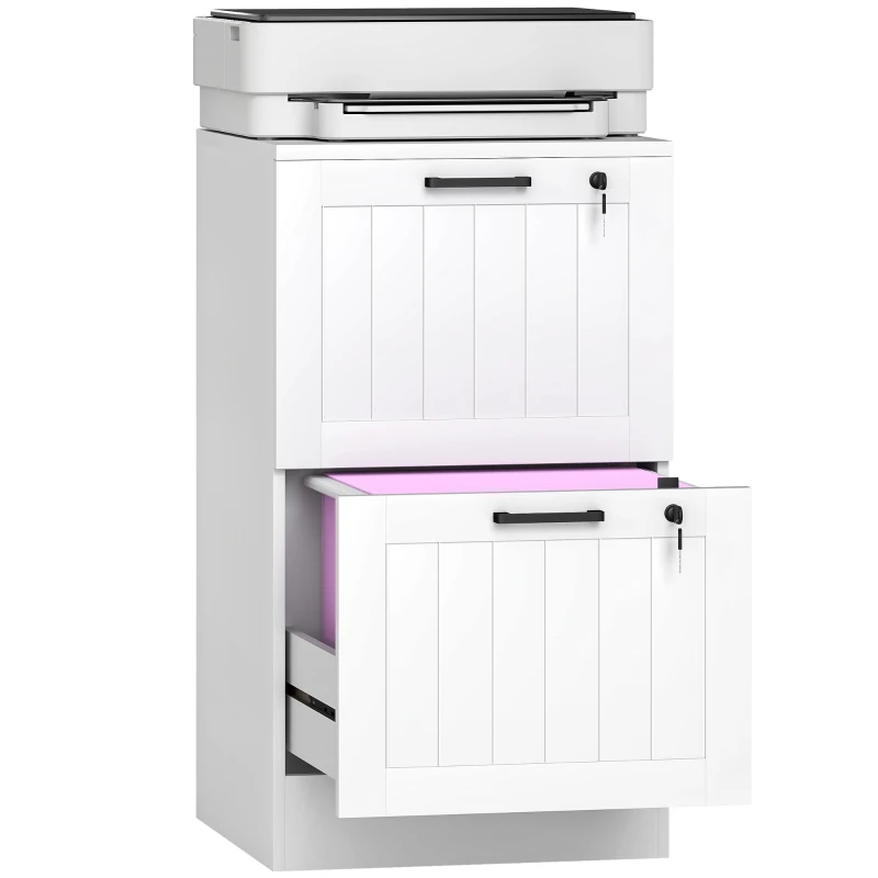 HOMCOM 2 Drawer Filing Cabinet with Lock, Office Storage Cabinet with Adjustable Hanging Bars for A4 Letter Size Files, White