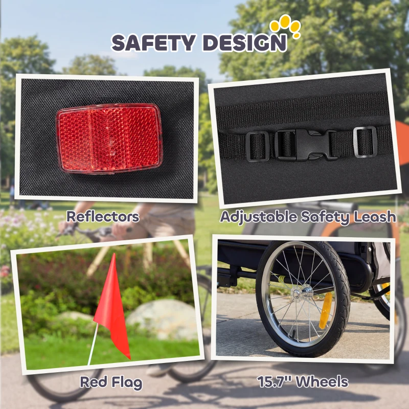 PawHut Dog Bike Trailer, Pet Cart Bicycle Carrier with 2 Entrances, Quick Release Wheels, Reflectors, Flag, Safety Leash