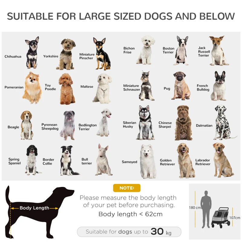 PawHut Pet Stroller Foldable Dog Cat Carriage with Adjustable Handlebar Rear Door EVA Wheel Brake Storage Bag Mesh Window Safety Leash Grey