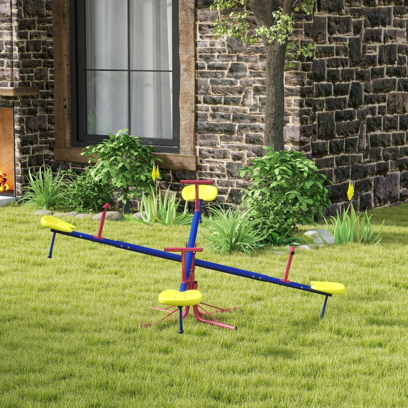 Outsunny Kids Metal Seesaw Teeter Totter Children's Playground Equipment for Garden Outdoor Indoor Swing, 4 Seats