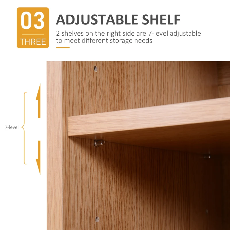 HOMCOM 35.5" Shoe Cabinet, 3-Tier Free Standing Shoe Storage Cabinet with Adjustable Shelves and 5 Open Cubes for Entryway, Hallway, Living Room, Natural
