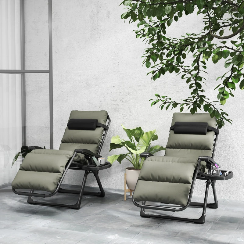 Outsunny 2pcs Reclining Zero Gravity Chair with Adjustable Backrest, Folding Garden Sun Lounger with Removable Cushion, Grey