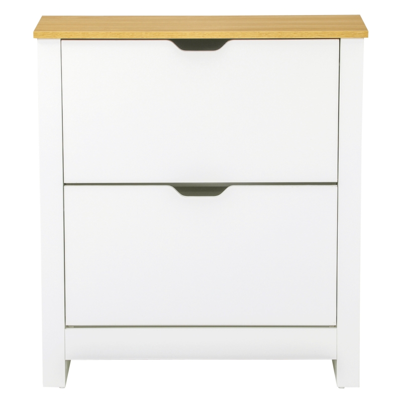 HOMCOM Shoe Storage Cabinet with 2 Flip Drawers and Adjustable Shelves for 8-12 Pairs of Shoes, White