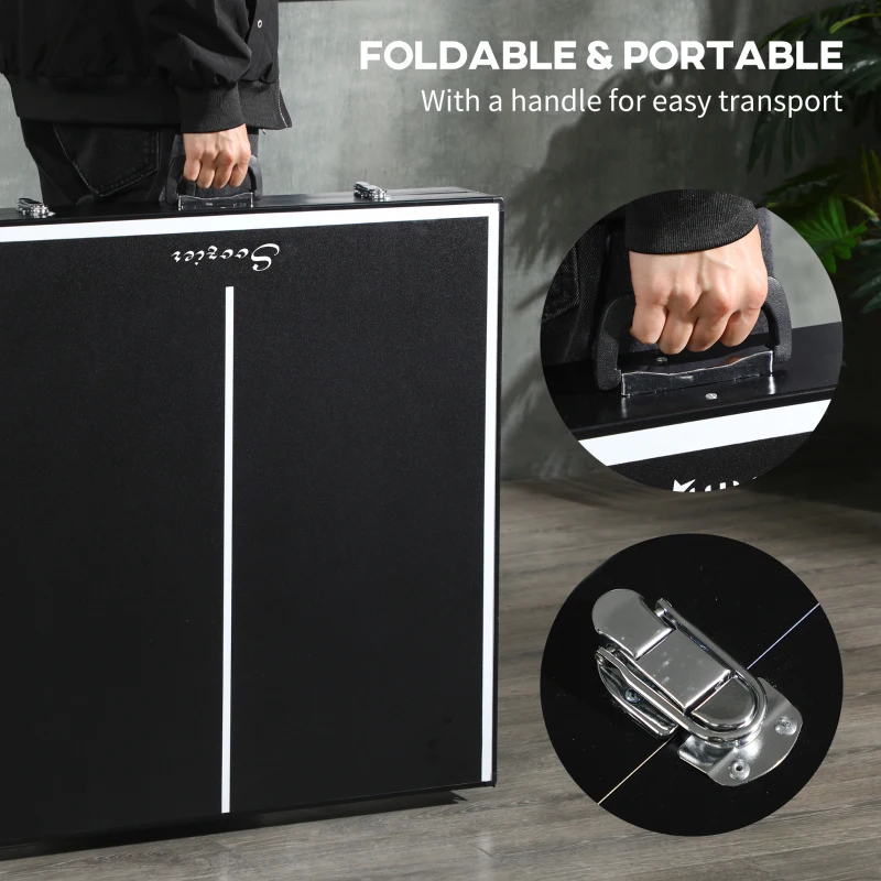 Soozier Mini Folding Table Tennis Table with Aluminium Frame, Portable Outdoor Ping Pong Table with Net for Indoor Outdoor Garden Camping, Black