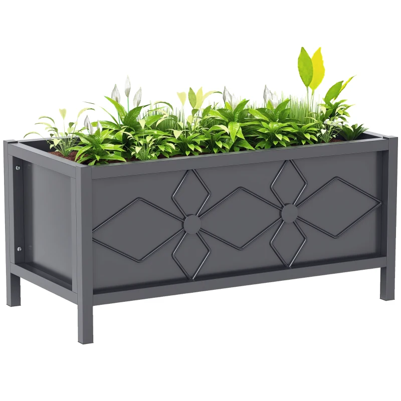 Outsunny Galvanized Raised Garden Bed with Drainage Holes, Metal Raised Flower Bed, Outdoor Galvanized Planter Box for Herbs